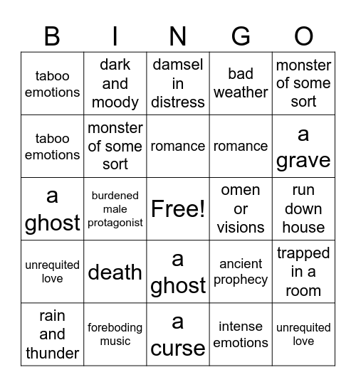 Gothic Elements Bingo Card