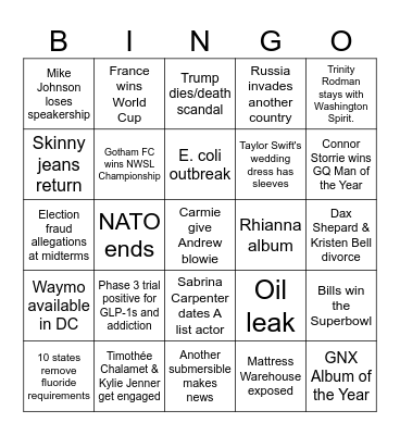 Carmen's 2026 Predictions Bingo Card