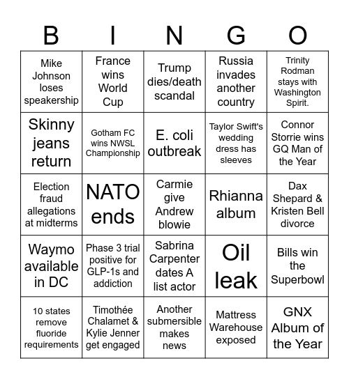 Carmen's 2026 Predictions Bingo Card