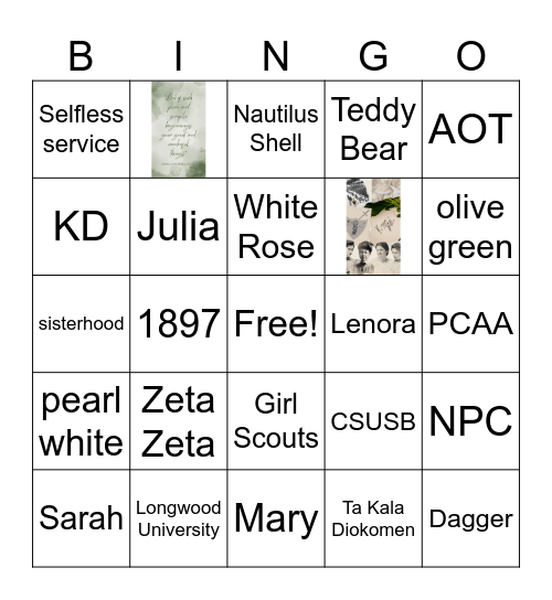 Kaydee Bingo Card