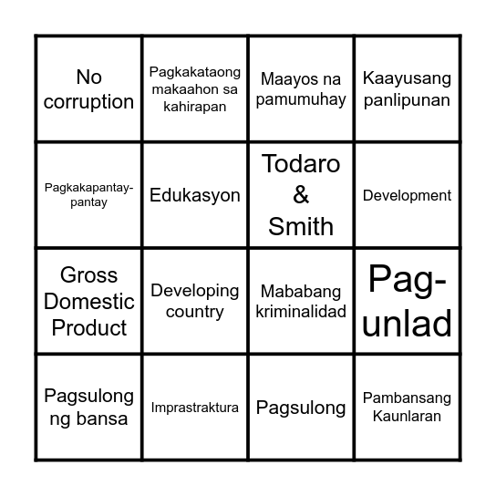 Bingo Kaunlaran Bingo Card