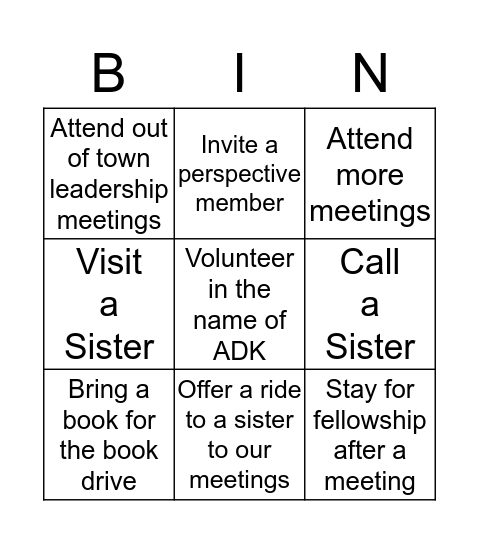 New Year's Resolution Bingo Card