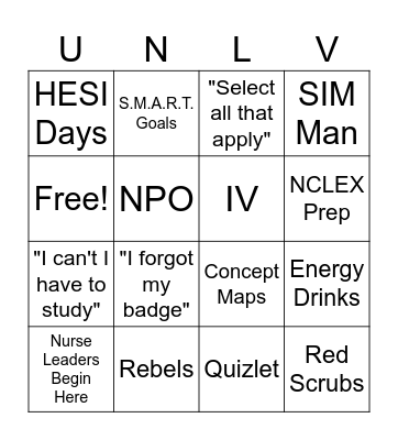 Nursing School Bingo Card
