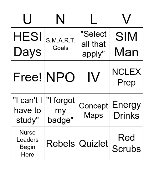 Nursing School Bingo Card