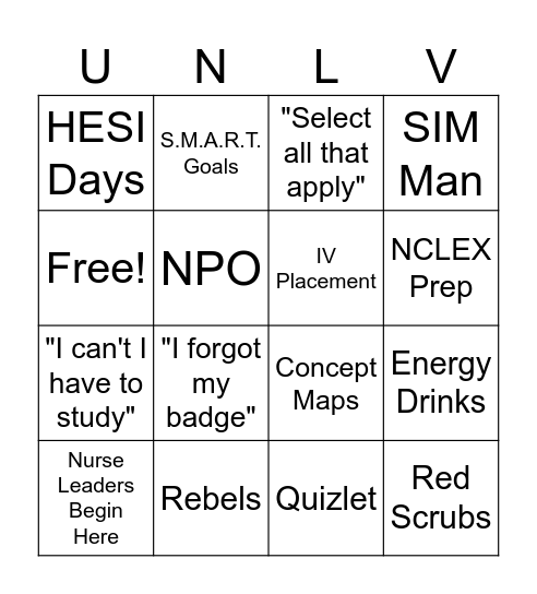Nursing School Bingo Card