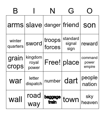 Latin Vocabulary Bingo Card