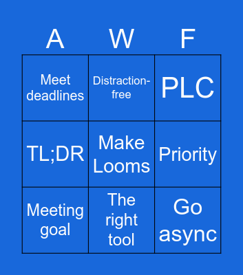 AWF1 Bingo! Bingo Card