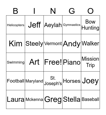 Milam Bingo Card
