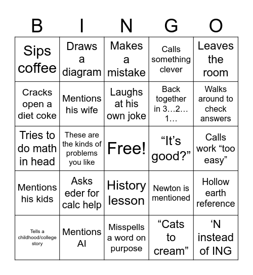 PUTNAM BINGO Card
