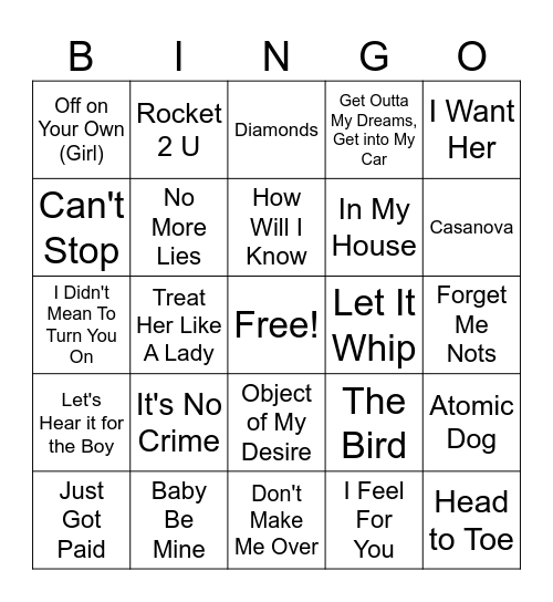 80's R&B Hits Bingo Card