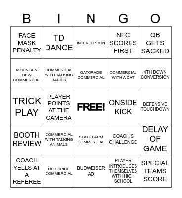 Super Bowl LX Bingo Card