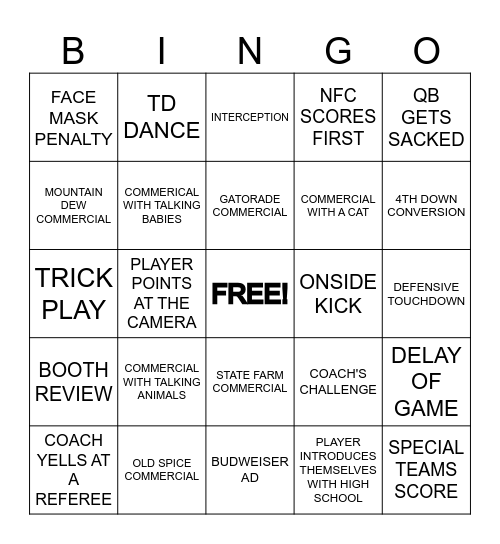 Super Bowl LX Bingo Card