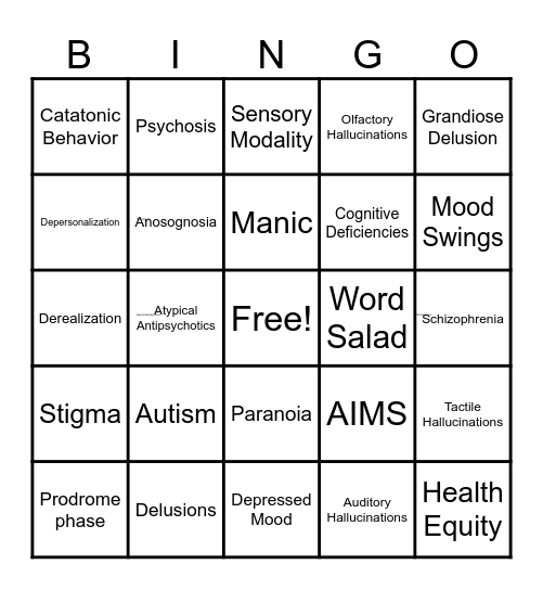 Schizophrenia Spectrum Disorders and Psychosis Bingo Card