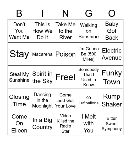One-Hit Wonders Bingo Card