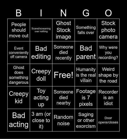 Ghost Video Bingo Card