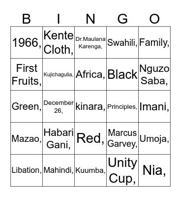 Kwanzaa Bingo Card