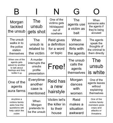 Criminal Minds Bingo Card