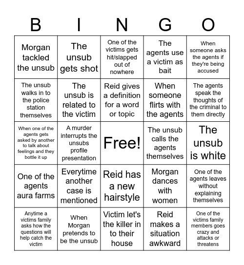 Criminal Minds Bingo Card