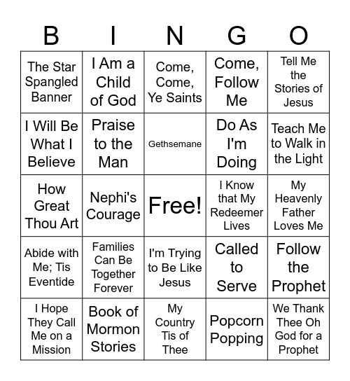 Hymn/Primary Song Bingo - Stockdale Deacons Bingo Card