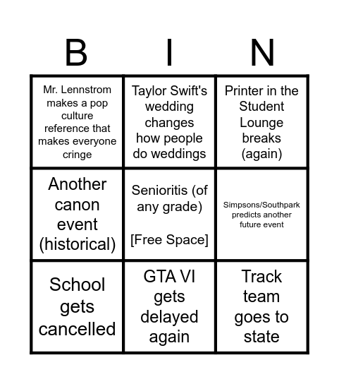 2026 Bingo Card