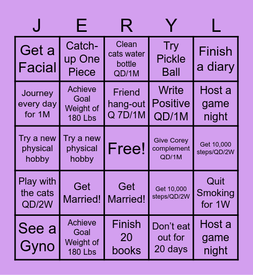 Goals for 2026 Bingo Card