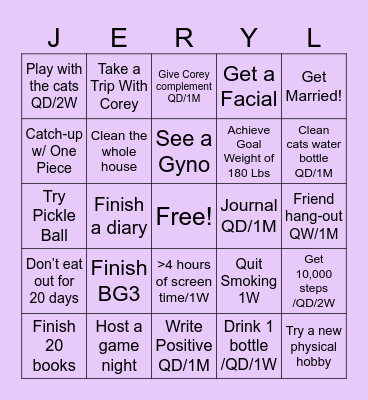 Goals For 2026 Bingo Card