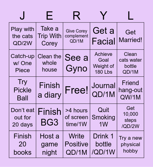 Goals For 2026 Bingo Card