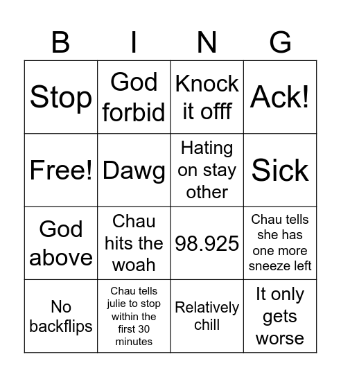 Chauisms Bingo Card