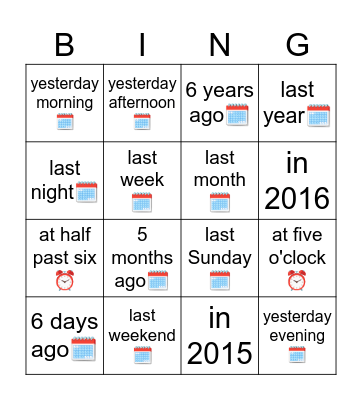 Time Markers Past Bingo Card