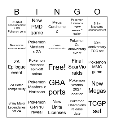 Pokemon Day 2026 predictions Bingo Card
