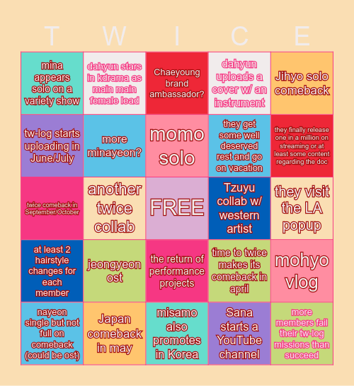 TWICE 2026 Predictions Bingo Card