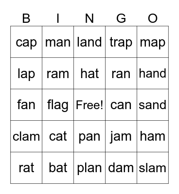 Lessons #10-11.  Short a / an / am Bingo Card