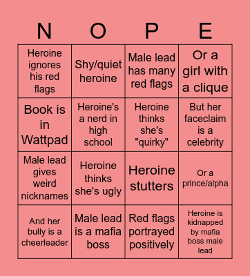 Cliche romance books Bingo Card