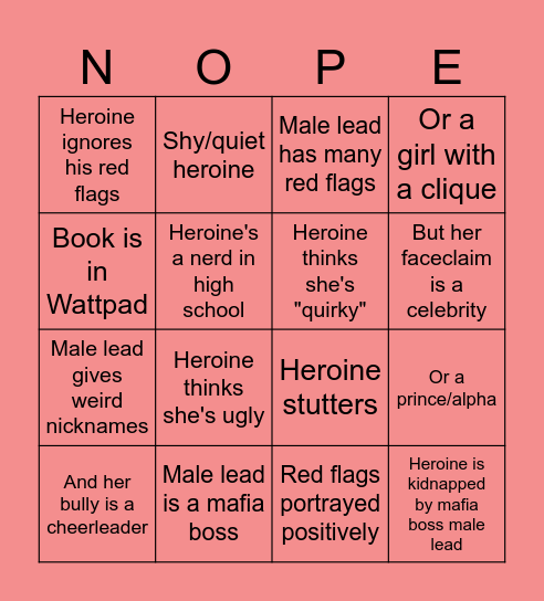 Cliche romance books Bingo Card