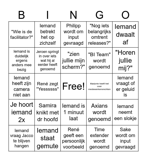 Weekstart Bingo Card