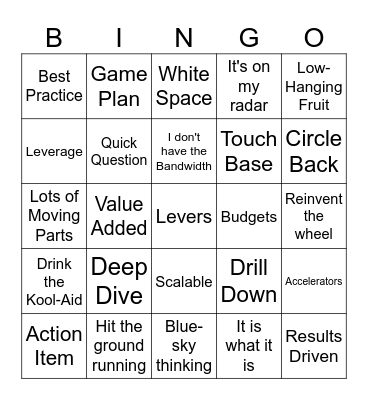 Corporate Jargon Bingo Card