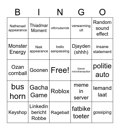 Stage Bingo Card