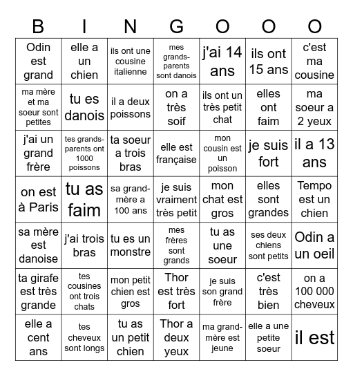 avoir et être Bingo Card