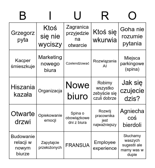 LAJTON NOWE BIURO Bingo Card