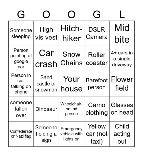 Street View Bingo Card