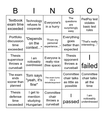 State exam bingo Card