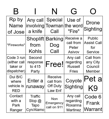 2017 New Years Dispatch Bingo !!  Bingo Card