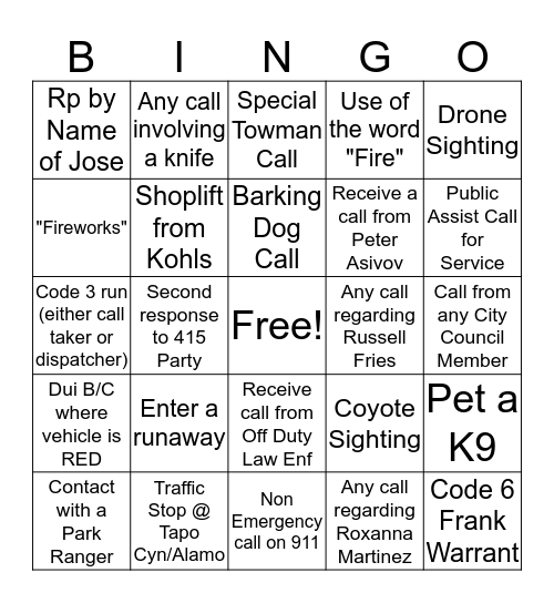 2017 New Years Dispatch Bingo !!  Bingo Card