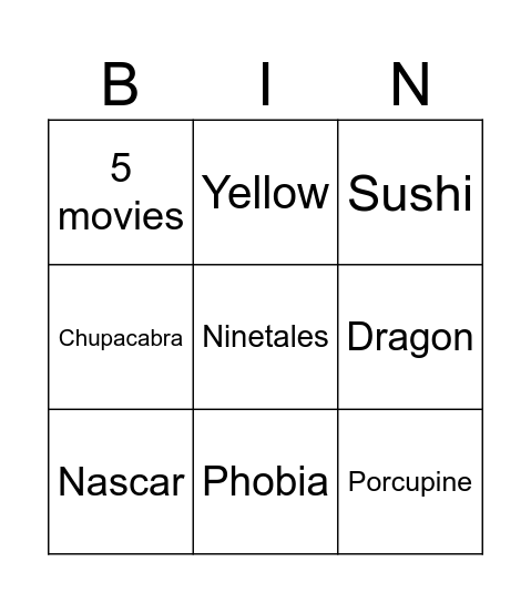 Untitled Bingo Card