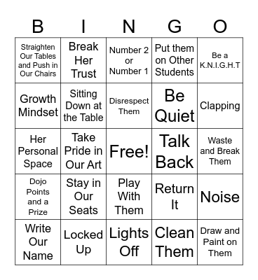 Art Room Rules! Bingo Card