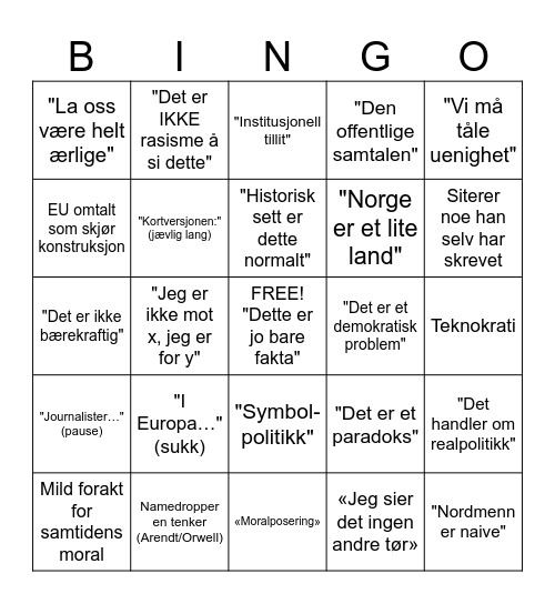 Asle Toje Bingo Card