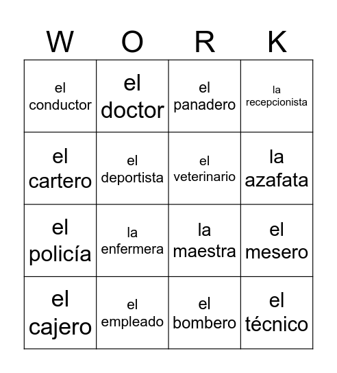 Los trabajos de la ciudad Bingo Card