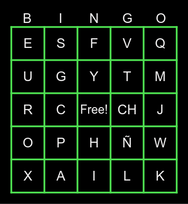 Spanish alphabet Bingo Card