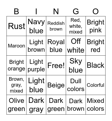 More Colors Bingo Card