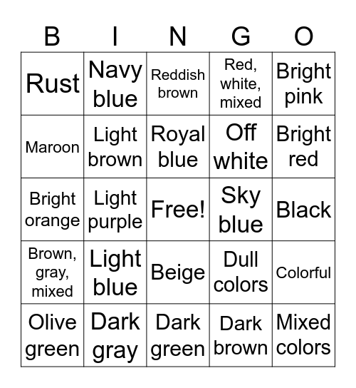 More Colors Bingo Card